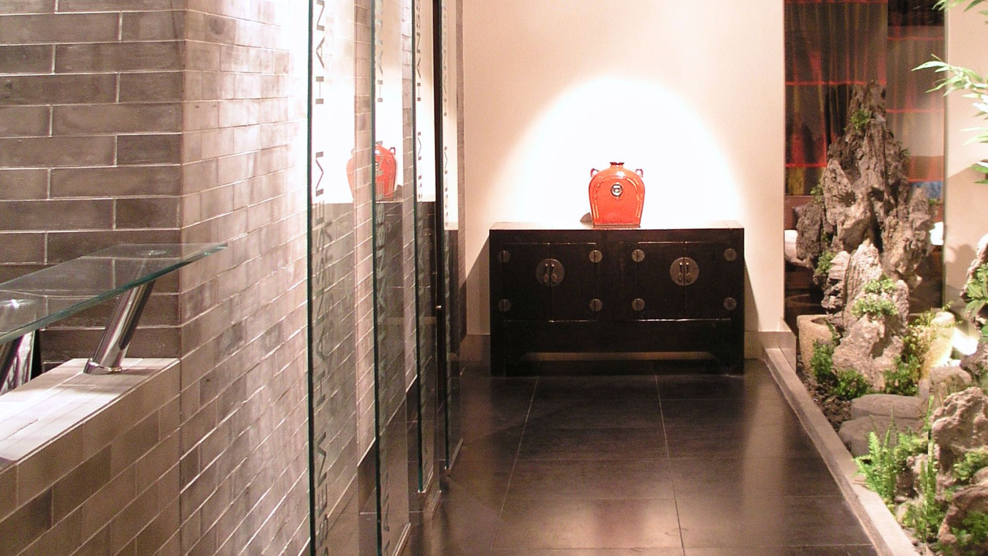 Corridor with bamboo and stone landscape